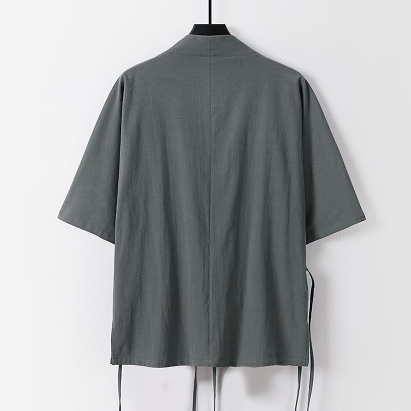 Kimono da uomo in cotone e lino con maniche a tre quarti, motivo Buddha Stones, con lacci semplici - image 1