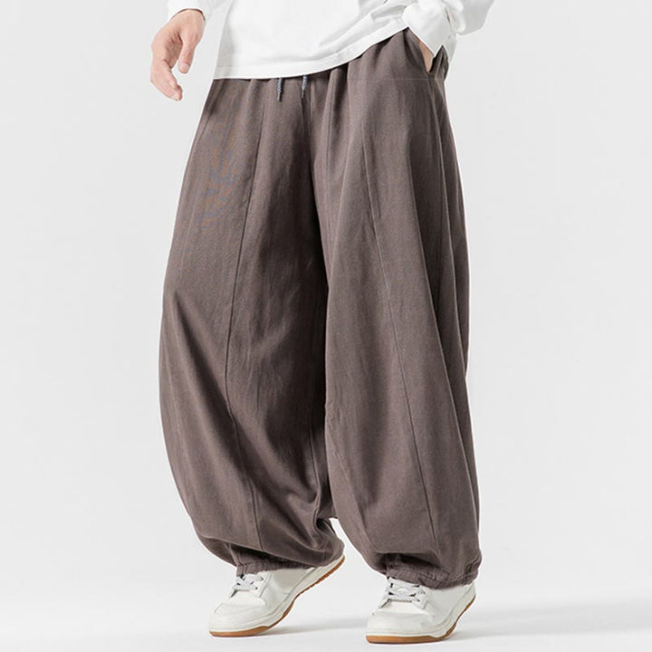 Pantaloni harem da uomo in cotone elasticizzato con tasche, tinta unita, modello Buddha Stones Fall - image 23