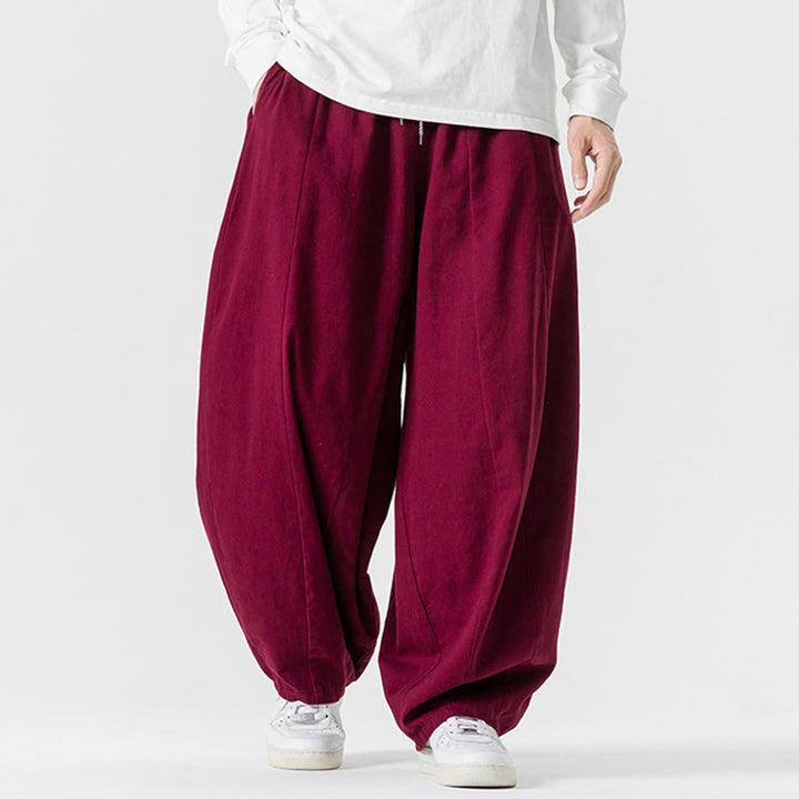 Pantaloni harem da uomo in cotone elasticizzato con tasche, tinta unita, modello Buddha Stones Fall - image 25
