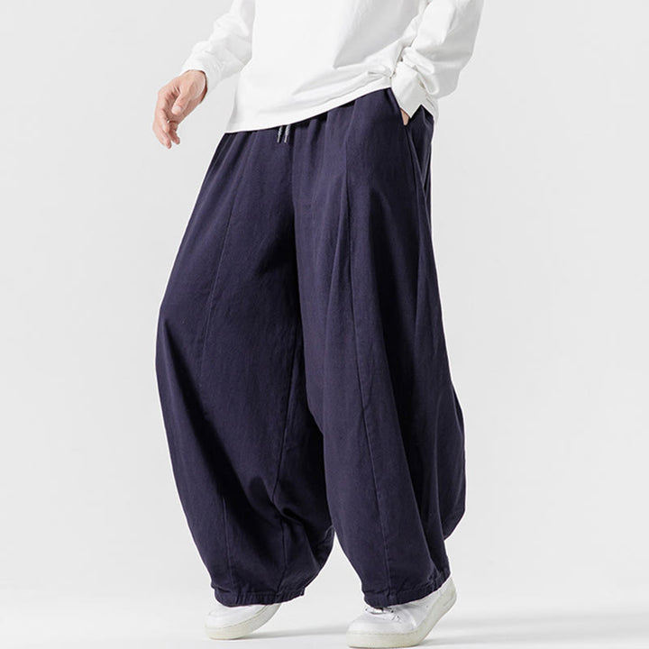 Pantaloni harem da uomo in cotone elasticizzato con tasche, tinta unita, modello Buddha Stones Fall - image 38
