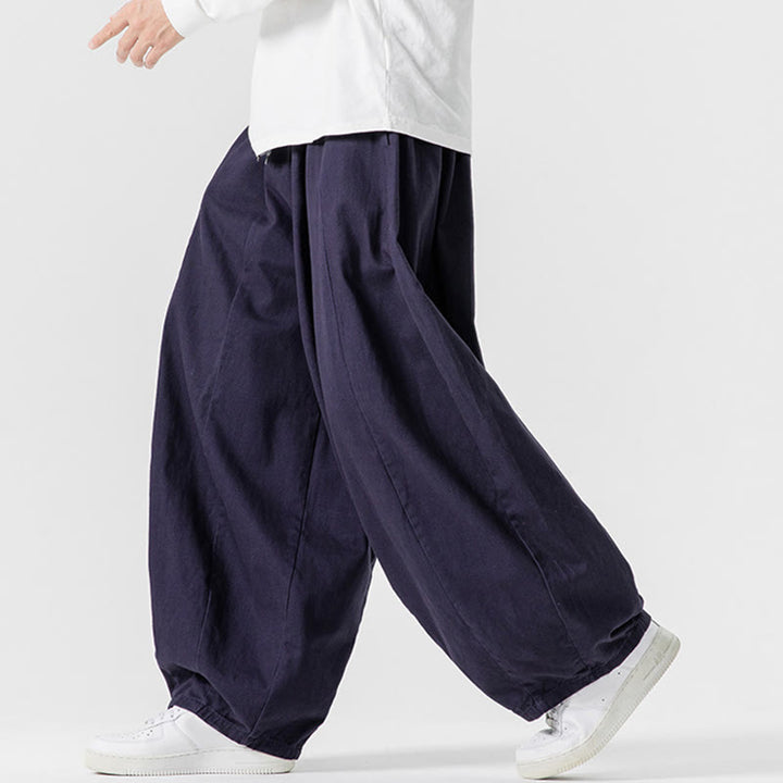 Pantaloni harem da uomo in cotone elasticizzato con tasche, tinta unita, modello Buddha Stones Fall - image 36