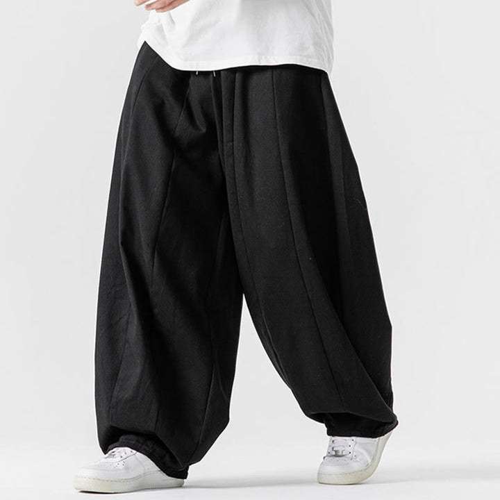 Pantaloni harem da uomo in cotone elasticizzato con tasche, tinta unita, modello Buddha Stones Fall - image 41