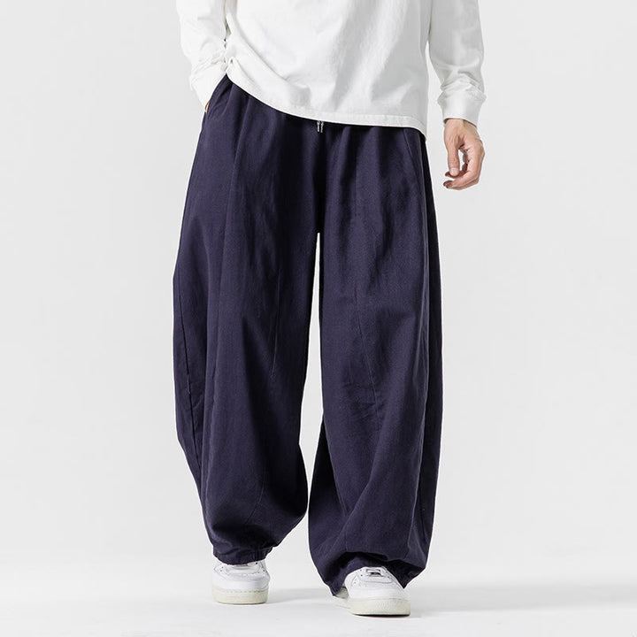 Pantaloni harem da uomo in cotone elasticizzato con tasche, tinta unita, modello Buddha Stones Fall - image 32