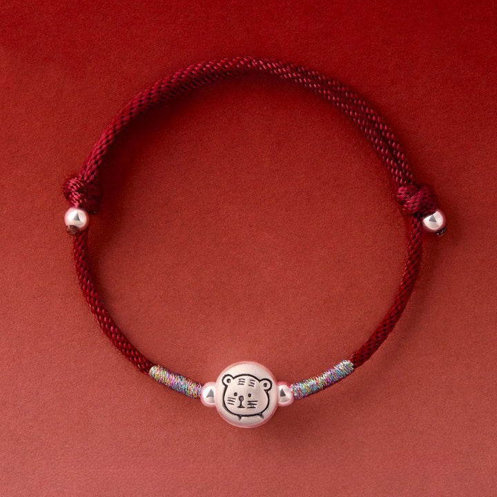 Bracciale portafortuna in corda rossa in argento sterling 999 Buddha Stones, anno del cavallo - Stringa Tiger DarkRed (circonferenza polso: 14-18 cm) - image 20