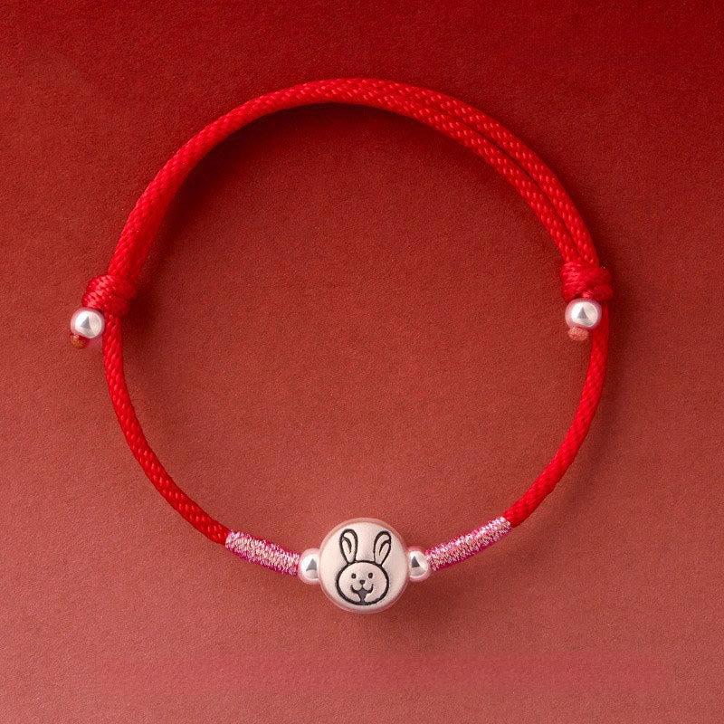 Bracciale portafortuna in corda rossa in argento sterling 999 Buddha Stones, anno del cavallo - Cordino rosso coniglio (circonferenza polso: 14-18 cm) - image 23