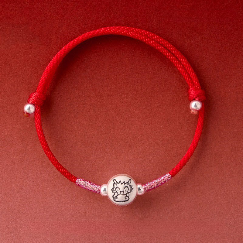 Bracciale portafortuna in corda rossa in argento sterling 999 Buddha Stones, anno del cavallo - Stringa rossa del drago (circonferenza del polso: 14-18 cm) - image 25