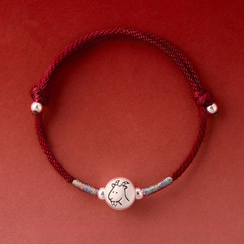 Bracciale portafortuna in corda rossa in argento sterling 999 Buddha Stones, anno del cavallo - Cordino rosso scuro di capra (circonferenza del polso: 14-18 cm) - image 28