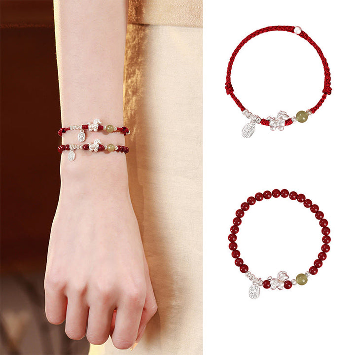 Braccialetto di concentrazione in argento sterling 999 con cordino rosso, giada Hetian, cinabro e Buddha Stones dell'anno del cavallo - image 21