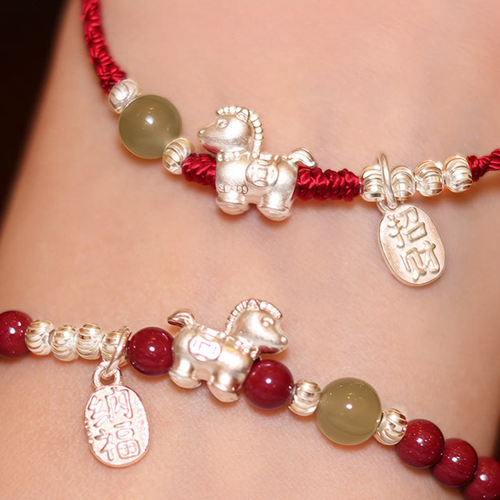 Braccialetto di concentrazione in argento sterling 999 con cordino rosso, giada Hetian, cinabro e Buddha Stones dell'anno del cavallo - image 22
