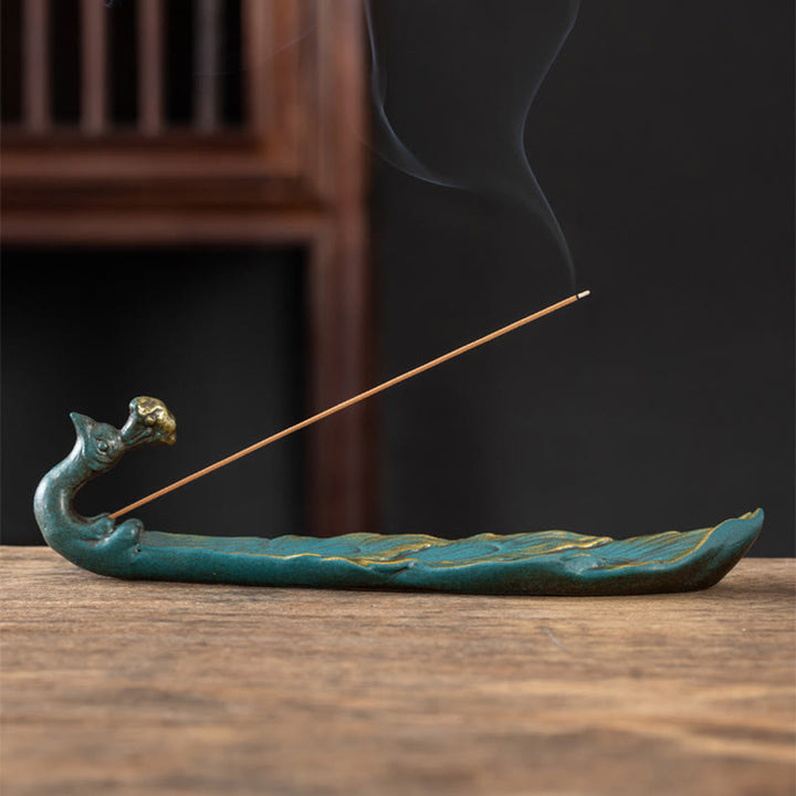 Bruciatore di incenso per la casa Buddha Stones a forma di pavone e portafortuna - image 4