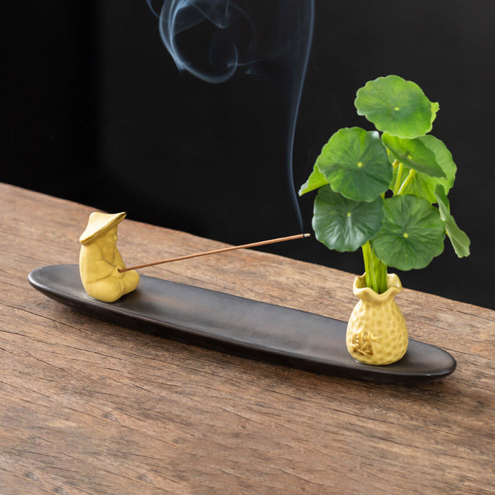 Bruciatore di incenso per la decorazione della casa Buddha Stones Pixiu Wealth - Pescatore giallo (25,7*7,5*5,8 cm) - image 5