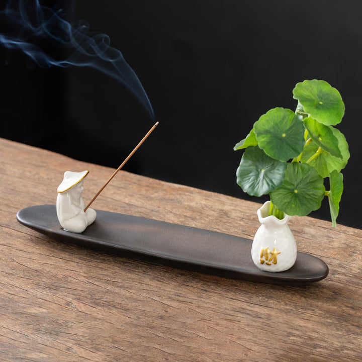 Bruciatore di incenso per la decorazione della casa Buddha Stones Pixiu Wealth - Pescatore bianco (25,7*7,5*5,8 cm) - image 6