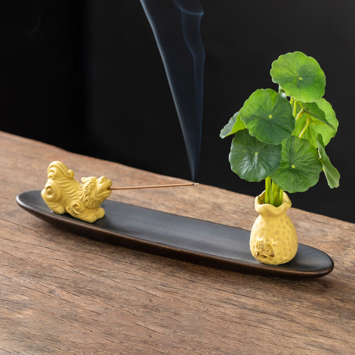 Bruciatore di incenso per la decorazione della casa Buddha Stones Pixiu Wealth - Pixiu giallo (25,7*7,5*5,8 cm) - image 14