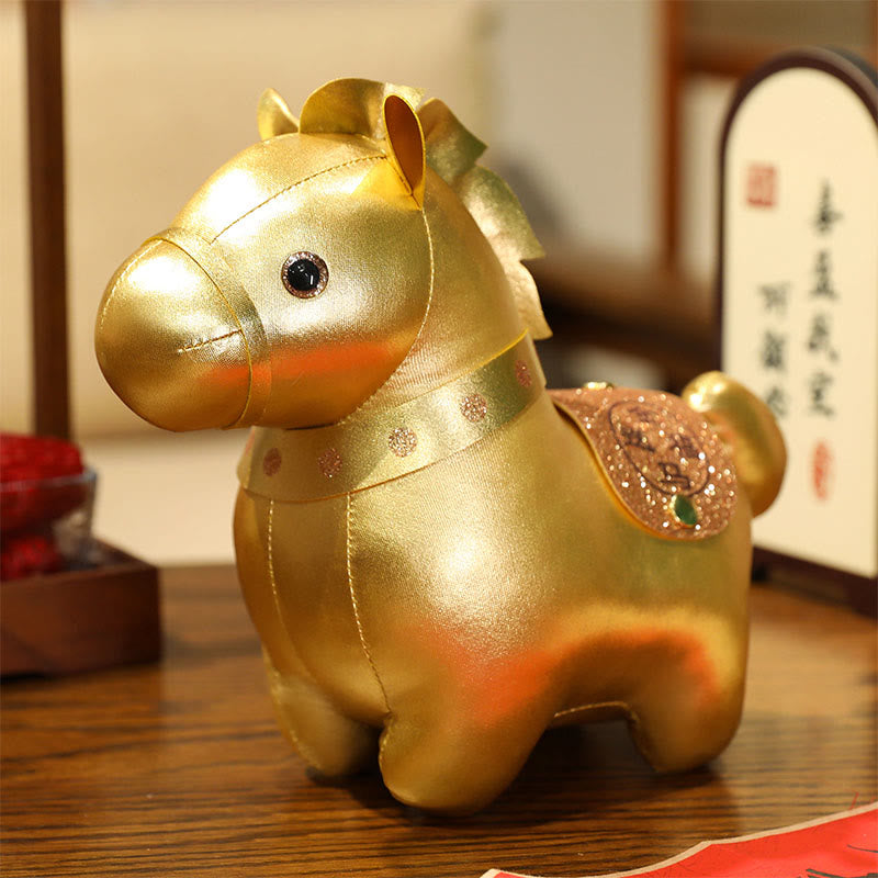 Buddha Stones Anno del cavallo, lingotto d'oro, bambola pony carina, decorazione per la casa della prosperità - Cavallo senza lingotto - 25 cm (misurato dall'orecchio al piede) - image 5