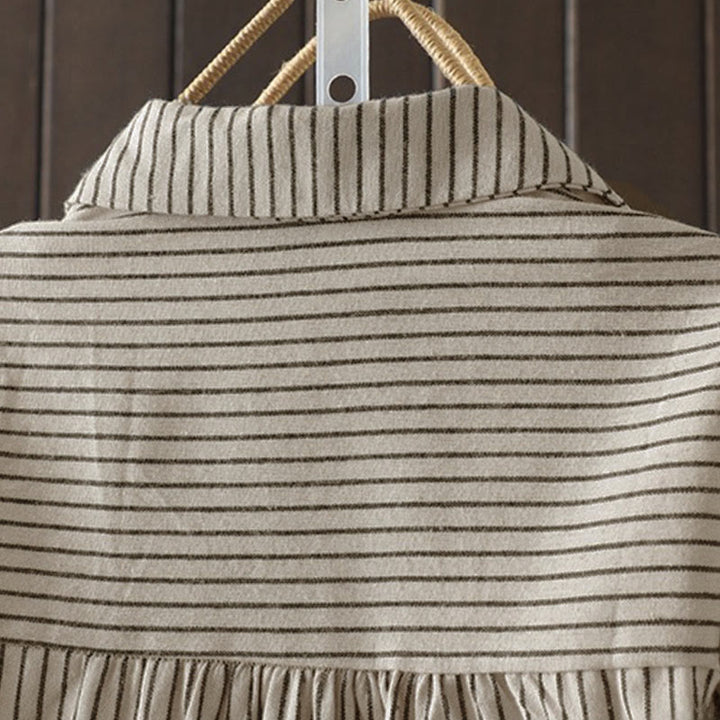 Camicia da donna a maniche lunghe con colletto rialzato, bottoni e tasca, motivo a righe autunnali Buddha Stones - image 12