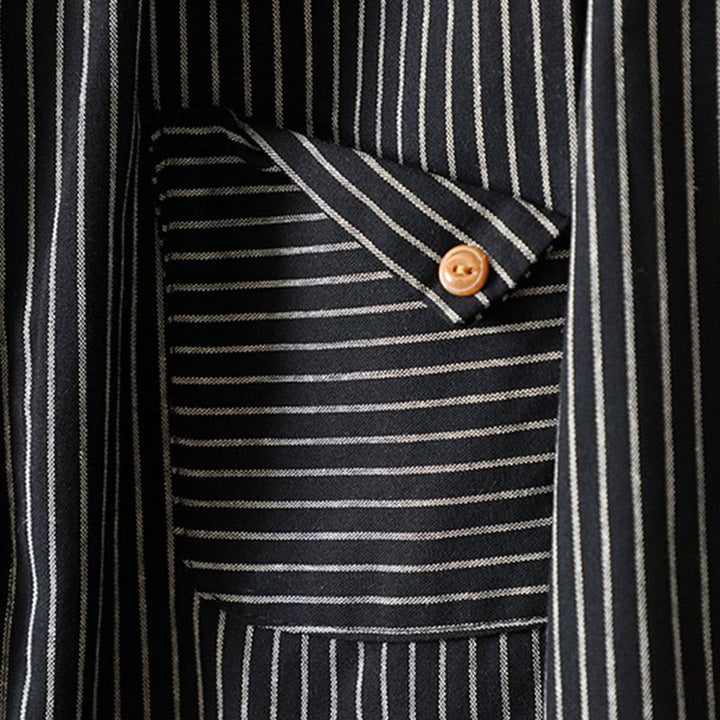 Camicia da donna a maniche lunghe con colletto rialzato, bottoni e tasca, motivo a righe autunnali Buddha Stones - image 18