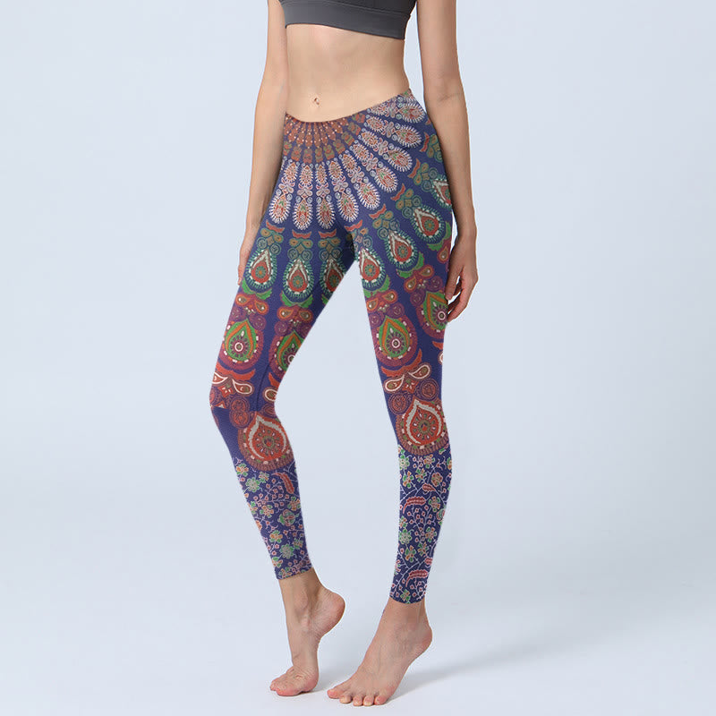 Leggings da palestra con motivo floreale paisley Buddha Stones, pantaloni da yoga da donna - Blu Ardesia - US18, UK/AU22, EU50 (4XL) - image 0