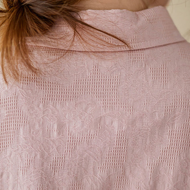 Camicia da donna in cotone con risvolto, a maniche lunghe, con motivo floreale ricamato, motivo Buddha Stones Spring - image 16