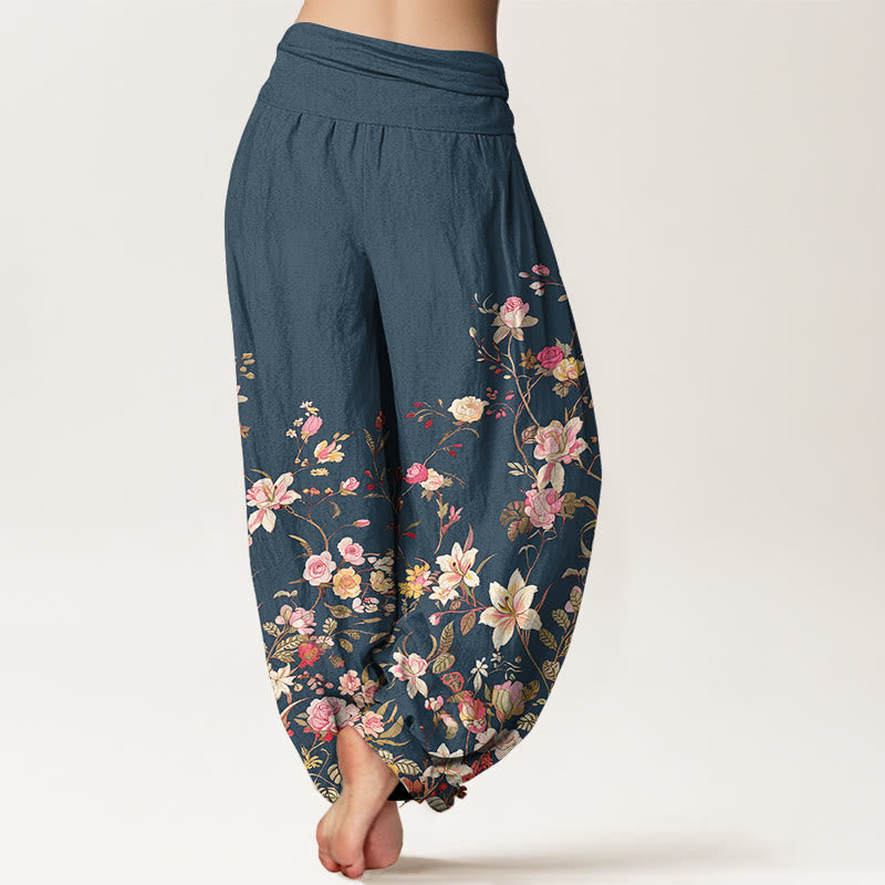 Pantaloni harem da donna con elastico in vita e motivo floreale colorato in puro cotone Buddha Stones - image 6