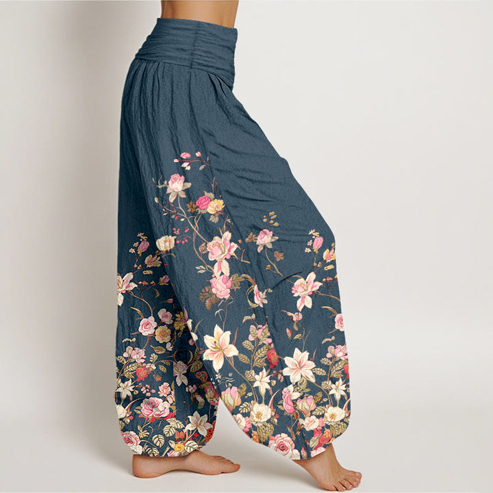 Pantaloni harem da donna con elastico in vita e motivo floreale colorato in puro cotone Buddha Stones - image 7