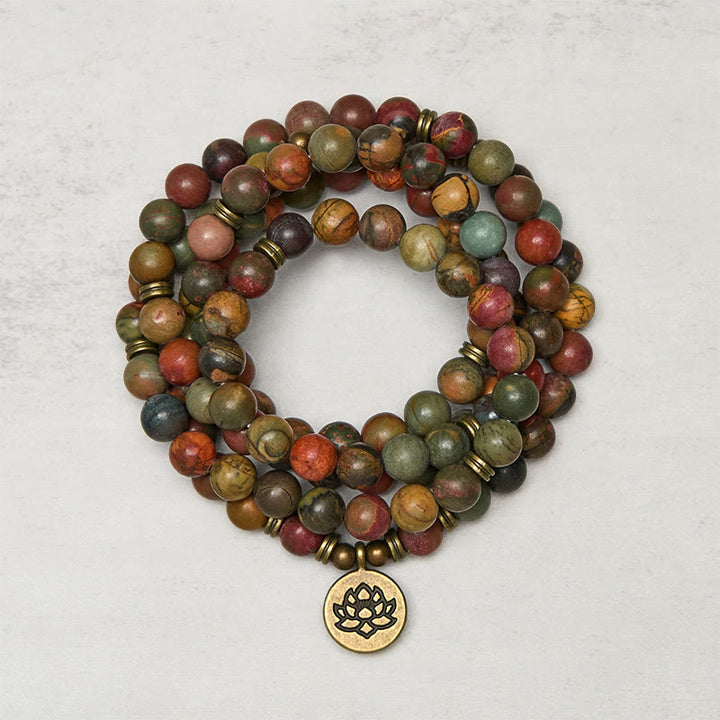 Ciondolo con perlina rotonda, simbolo del loto retrò, Buddha Stones, turchese rosso, mala caldo - Turchese rosso - 8 millimetri - image 0