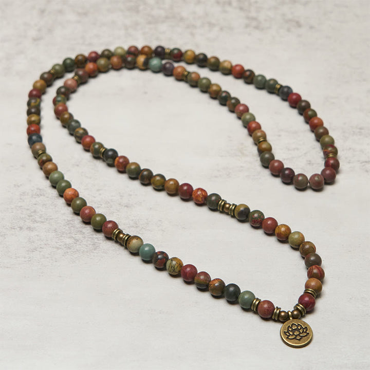 Ciondolo con perlina rotonda, simbolo del loto retrò, Buddha Stones, turchese rosso, mala caldo - image 2