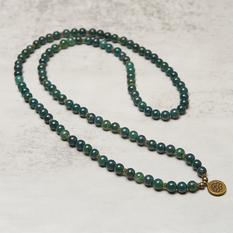 Ciondolo con perlina rotonda in agata muschiata, simbolo del loto , Buddha Stones, guarigione Mala - image 2