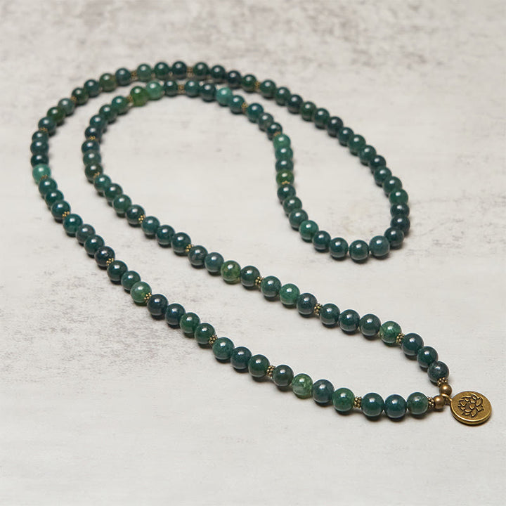 Ciondolo con perlina rotonda in agata muschiata, simbolo del loto , Buddha Stones, guarigione Mala - image 2
