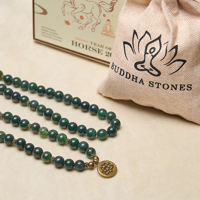 Ciondolo con perlina rotonda in agata muschiata, simbolo del loto , Buddha Stones, guarigione Mala - image 5