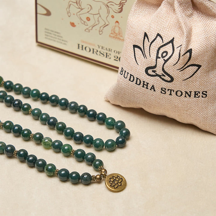 Ciondolo con perlina rotonda in agata muschiata, simbolo del loto , Buddha Stones, guarigione Mala - image 5
