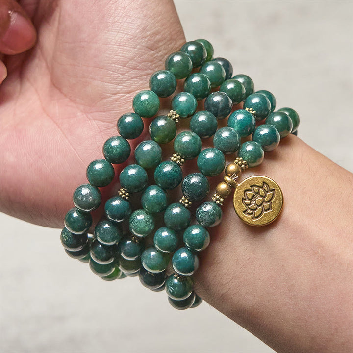 Ciondolo con perlina rotonda in agata muschiata, simbolo del loto , Buddha Stones, guarigione Mala - image 3