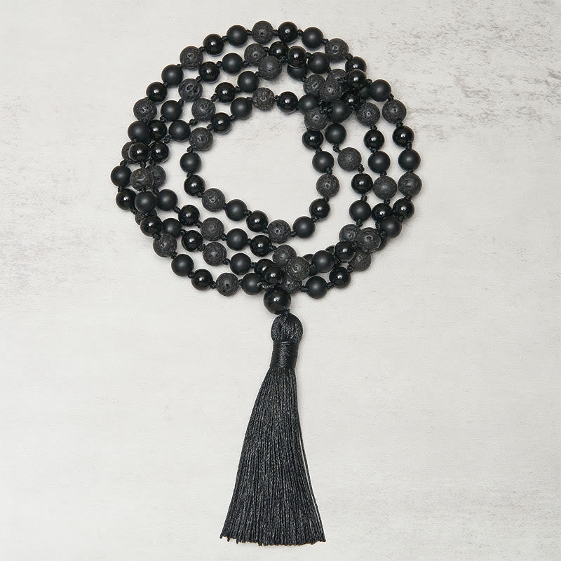 Buddha Stones 8mm Perline Onice Nero Pietra Lavica Nappa Protezione Fortuna Mala - image 1