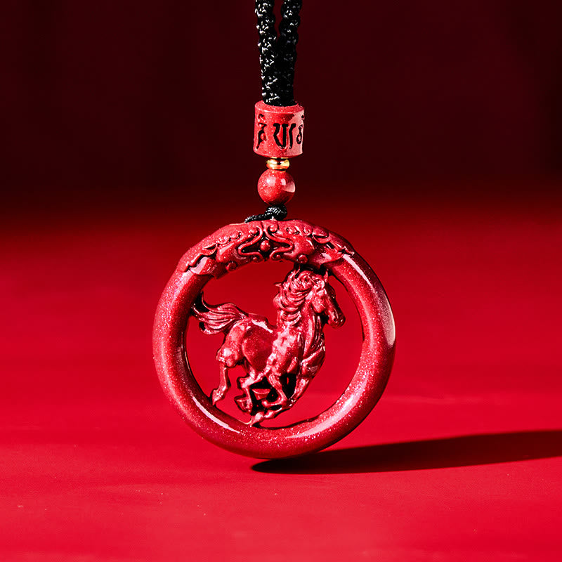 Collana con ciondolo in cinabro naturale, Buddha Stones, anno del cavallo, fibbia della pace - Cavallo - image 0