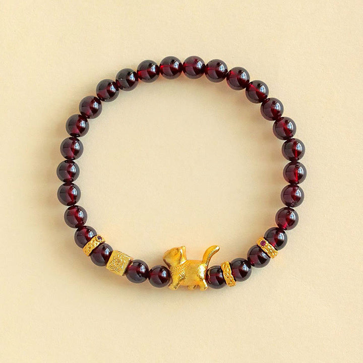 Braccialetto di perline con ciondolo a forma di gatto fortunato, granato e cinabro, protezione e calma , Buddha Stones - image 2
