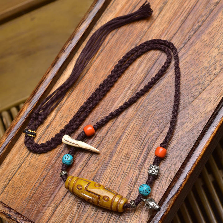 Buddha Stones, perline Dzi a nove occhi in rame, perline in osso, pendenti per collana, fortuna ed equilibrio - Stile B - image 1