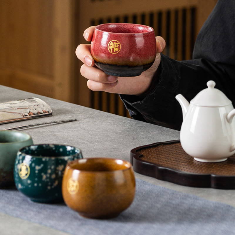Tazza da tè in ceramica dipinta a mano con motivo Fu Buddha Stones, tazza da tè Kung Fu con scatola regalo - image 2