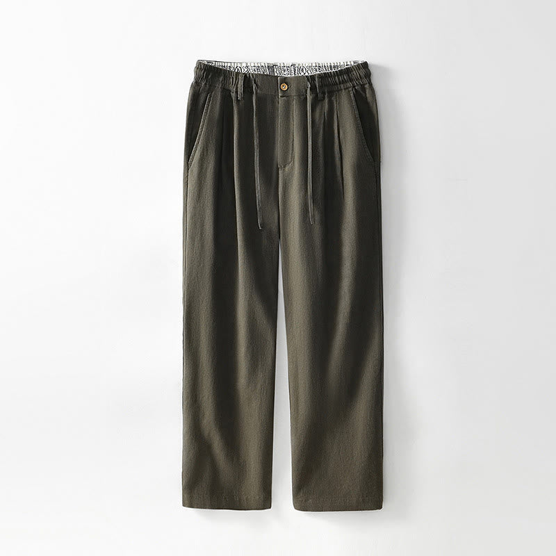 Pantaloni larghi da uomo in lino con coulisse e cerniera, modello Buddha Stones Fall Solid, con tasche - Oliva - US/UK/AU44, EU54 (4XL) - image 14