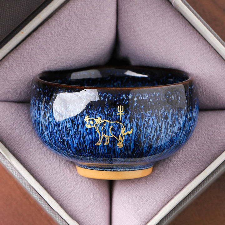 Tazza da tè in ceramica con Buddha Stones, zodiaco cinese, anno del cavallo, tazza da tè Kung Fu, 135 ml - Bue 7,5 cm*4,8 cm*135 ml - image 2