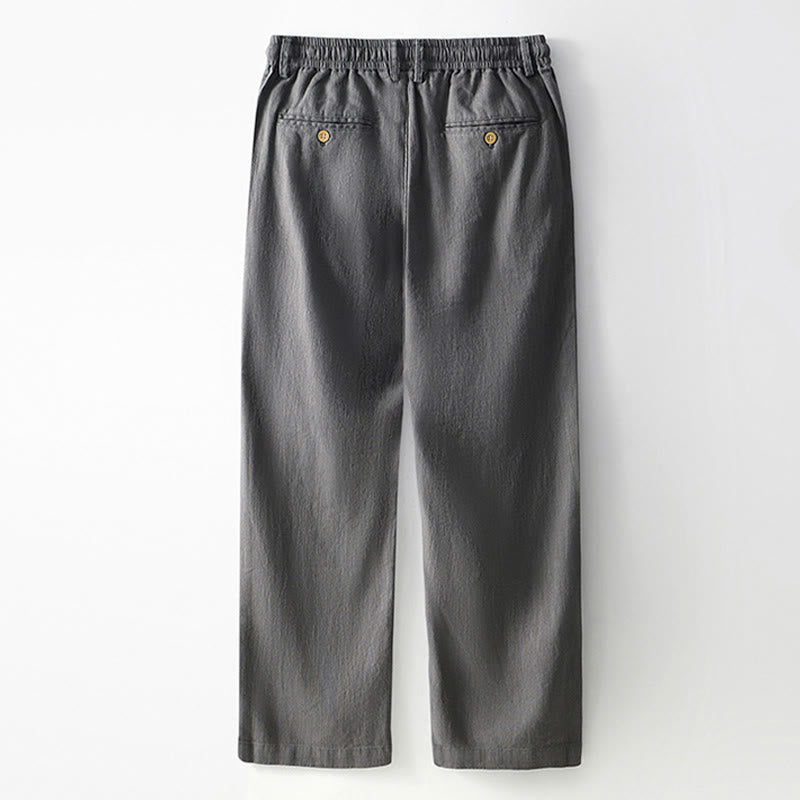 Pantaloni larghi da uomo in lino con coulisse e cerniera, modello Buddha Stones Fall Solid, con tasche - image 1