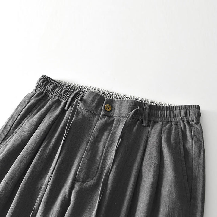 Pantaloni larghi da uomo in lino con coulisse e cerniera, modello Buddha Stones Fall Solid, con tasche - image 2
