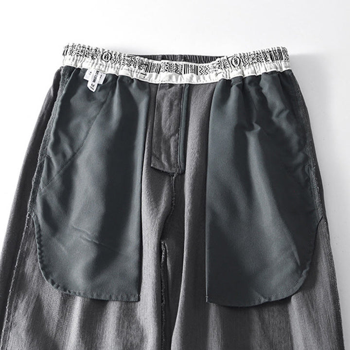 Pantaloni larghi da uomo in lino con coulisse e cerniera, modello Buddha Stones Fall Solid, con tasche - image 7