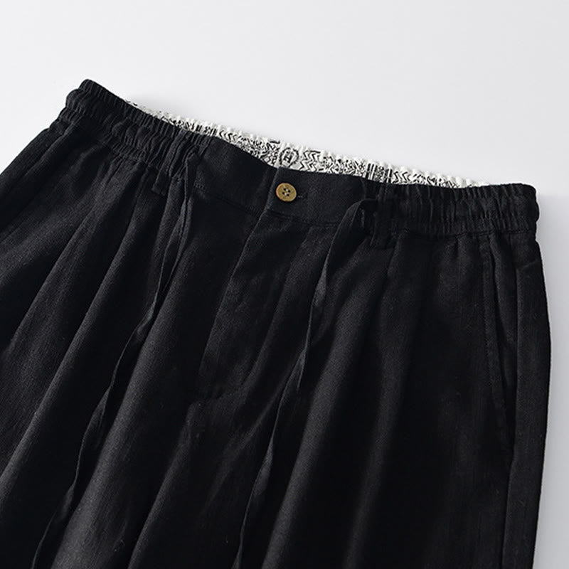 Pantaloni larghi da uomo in lino con coulisse e cerniera, modello Buddha Stones Fall Solid, con tasche - image 10