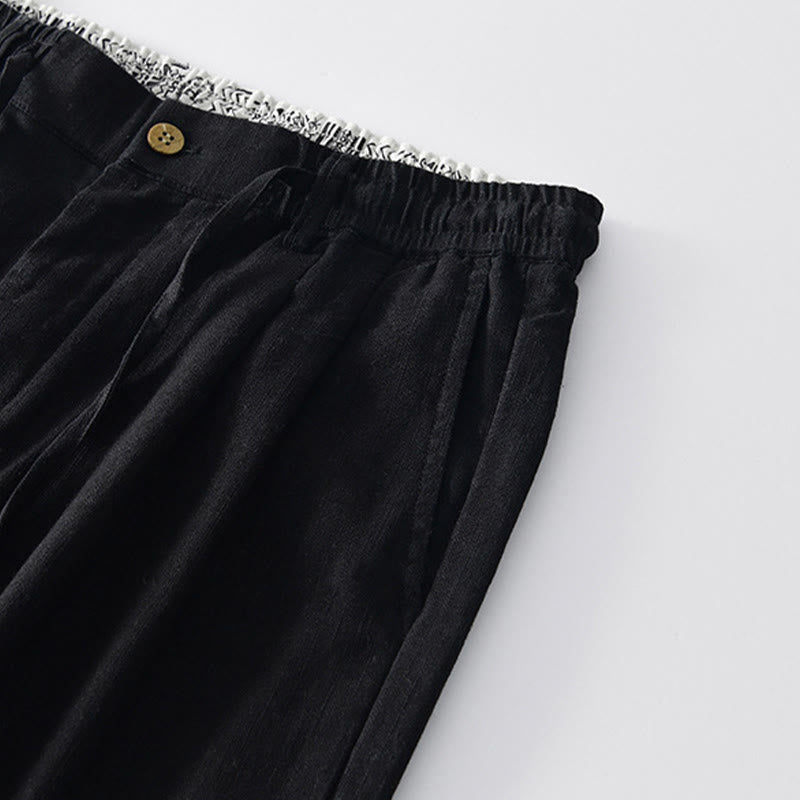 Pantaloni larghi da uomo in lino con coulisse e cerniera, modello Buddha Stones Fall Solid, con tasche - image 11