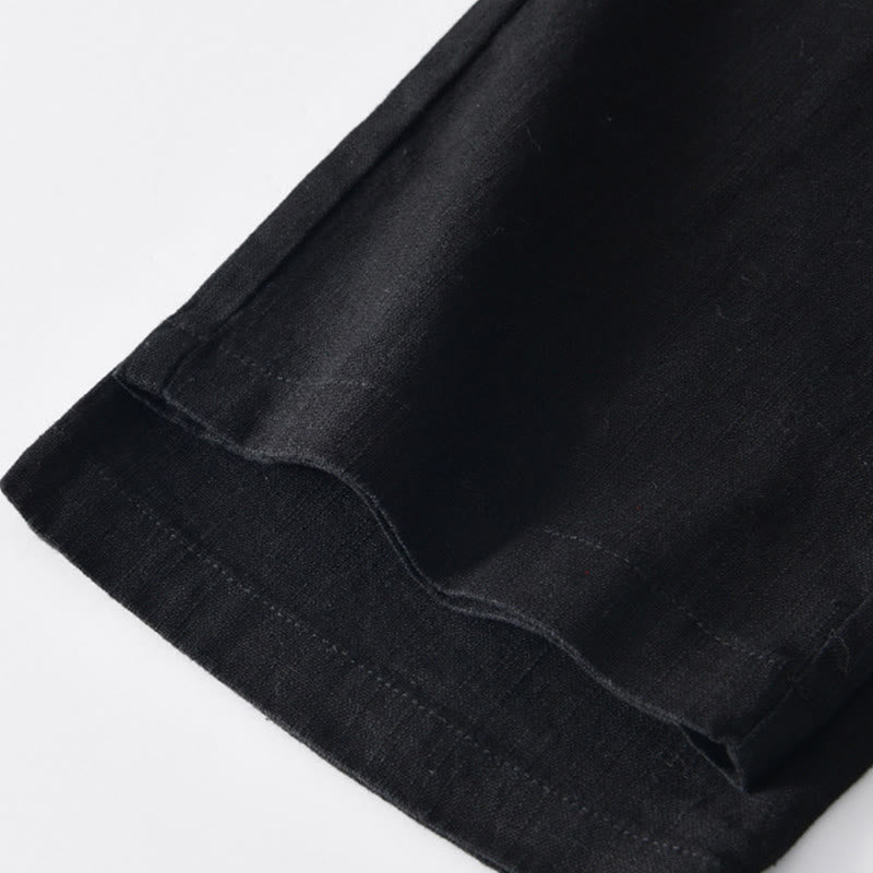 Pantaloni larghi da uomo in lino con coulisse e cerniera, modello Buddha Stones Fall Solid, con tasche - image 13