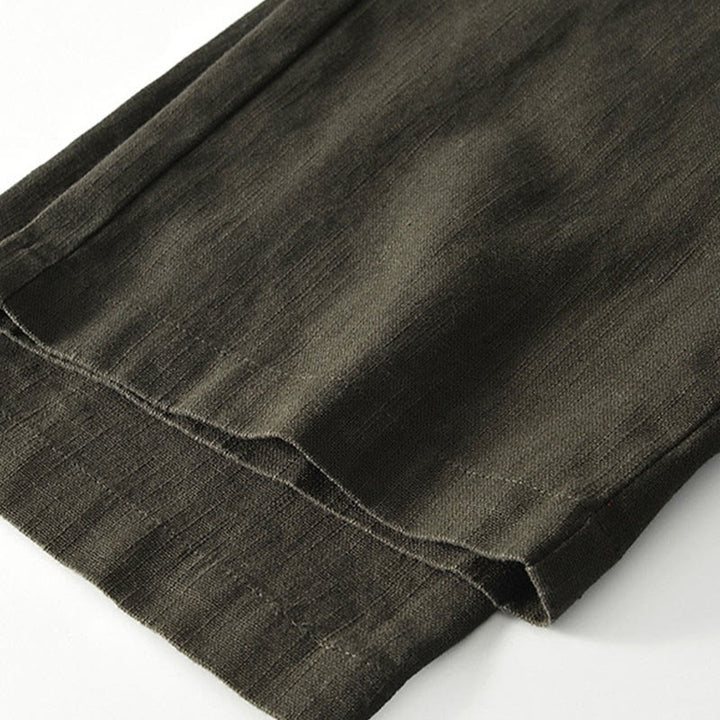 Pantaloni larghi da uomo in lino con coulisse e cerniera, modello Buddha Stones Fall Solid, con tasche - image 19