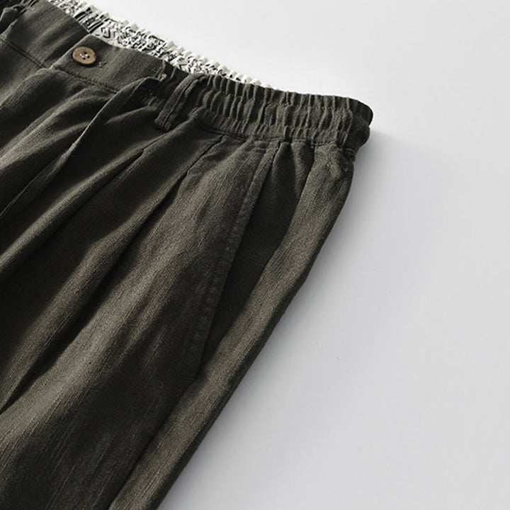 Pantaloni larghi da uomo in lino con coulisse e cerniera, modello Buddha Stones Fall Solid, con tasche - image 17