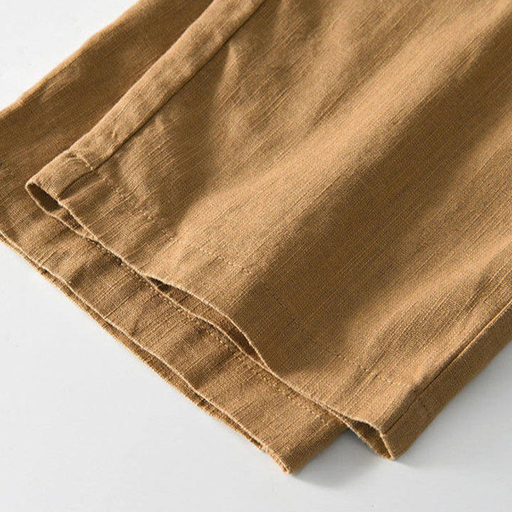 Pantaloni larghi da uomo in lino con coulisse e cerniera, modello Buddha Stones Fall Solid, con tasche - image 24
