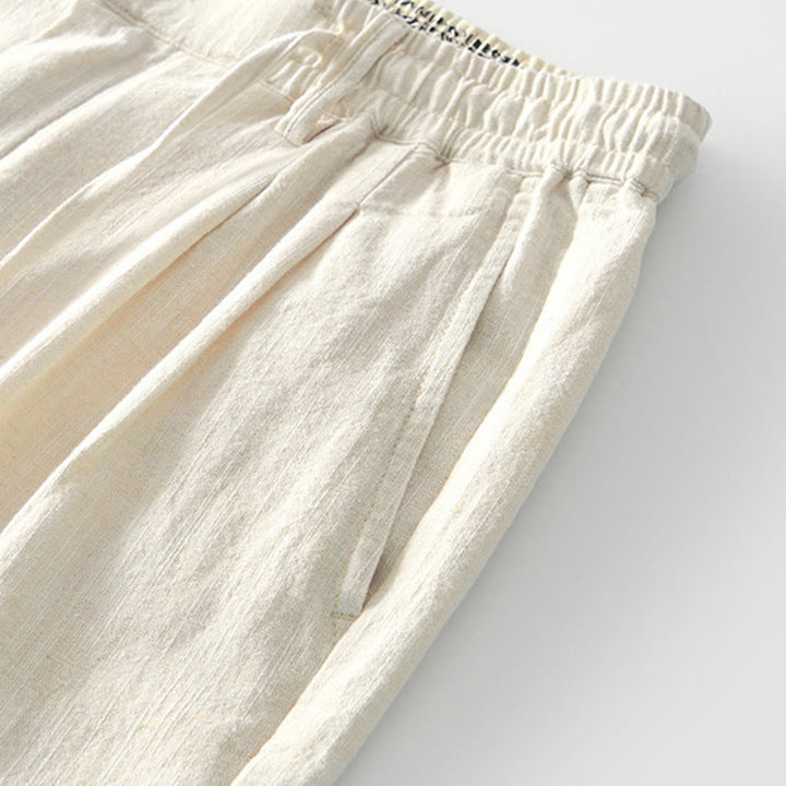 Pantaloni larghi da uomo in lino con coulisse e cerniera, modello Buddha Stones Fall Solid, con tasche - image 29