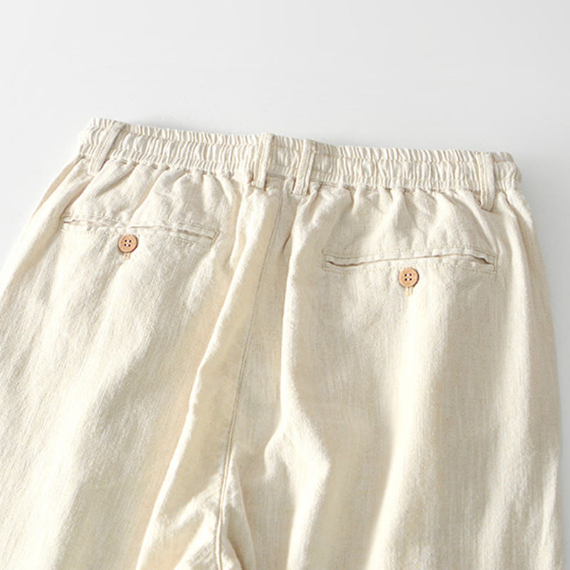 Pantaloni larghi da uomo in lino con coulisse e cerniera, modello Buddha Stones Fall Solid, con tasche - image 27