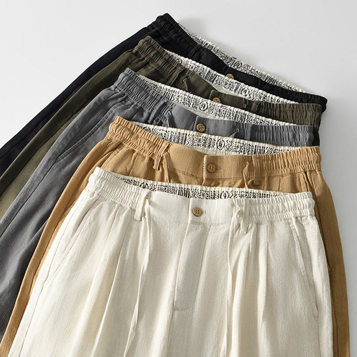 Pantaloni larghi da uomo in lino con coulisse e cerniera, modello Buddha Stones Fall Solid, con tasche - image 33